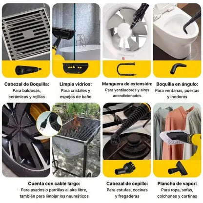 Limpiador a Vapor Multiuso + 9 Accesorios Gratis